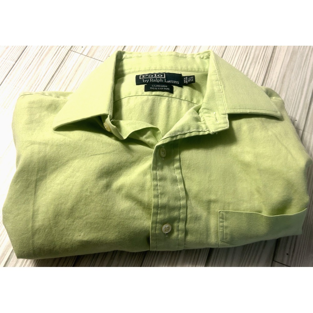 POLO RALPH LAUREN Curham 100% Cotton Button Down Green‎ Dress Shirt Mens 34/35